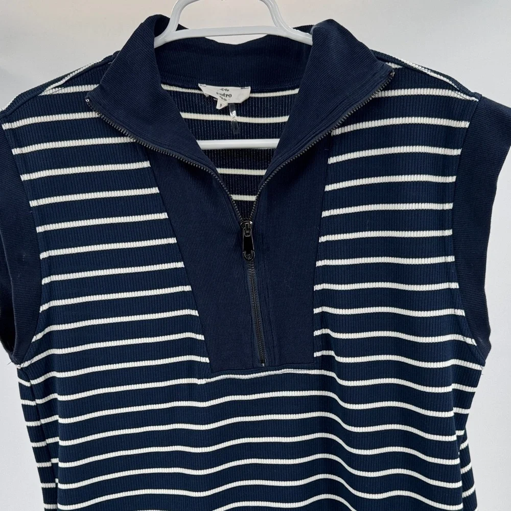 Entro Navy and White Striped Mini Dress sleeveless ribbed coastal nautical M